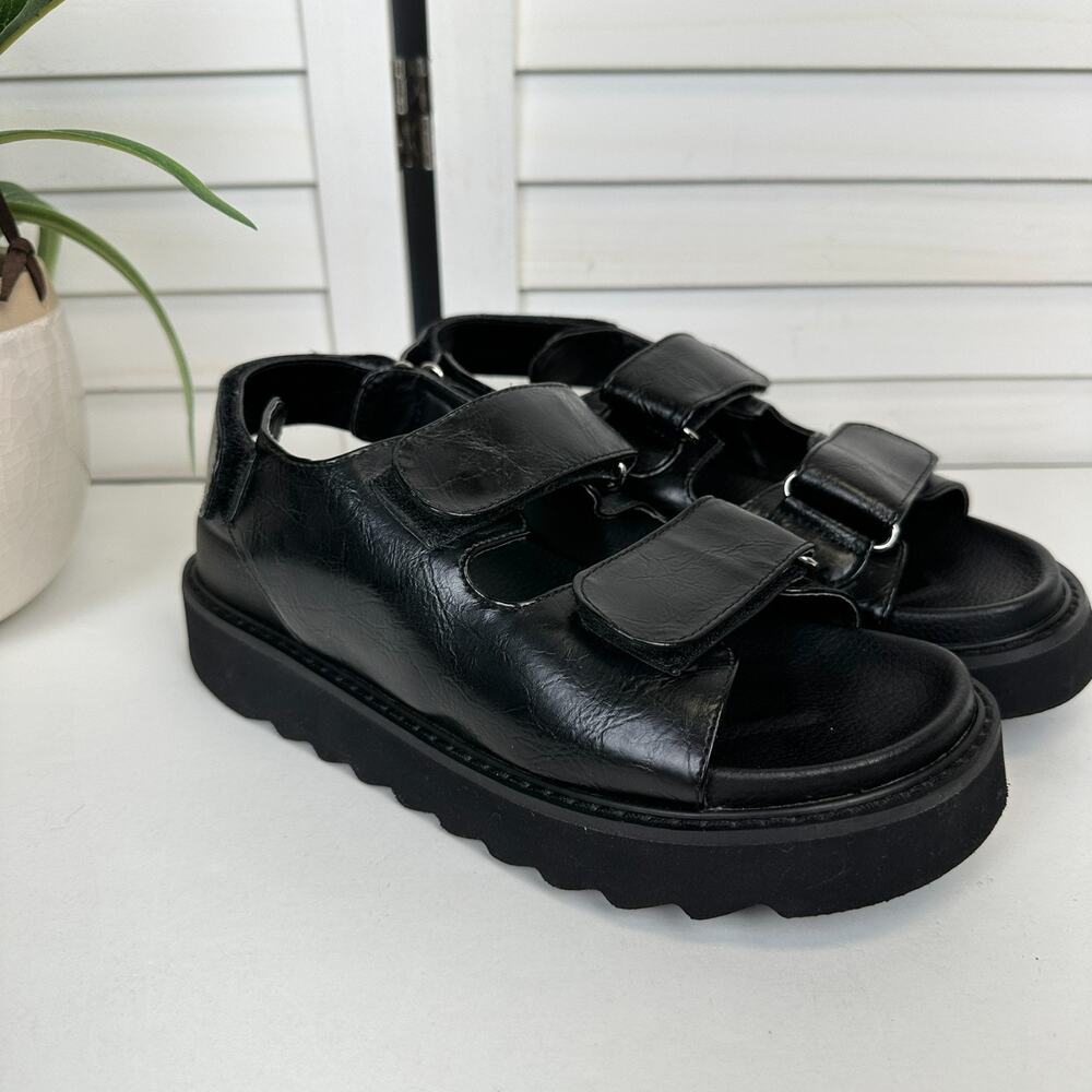 Princess Polly Rue Chunky Sandals Black Vegan Faux Leather Slingback Shoe Size 6 - Picture 2 of 9